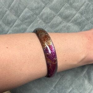 Vintage Plastic Bangle Bracelet, Floral, Glitter, Pink, Shimmer, Retro, Boho